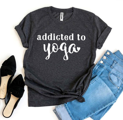 Agate Addicted To Yoga T-shirt featuring a comfortable fit and stylish design, perfect for yoga enthusiasts.