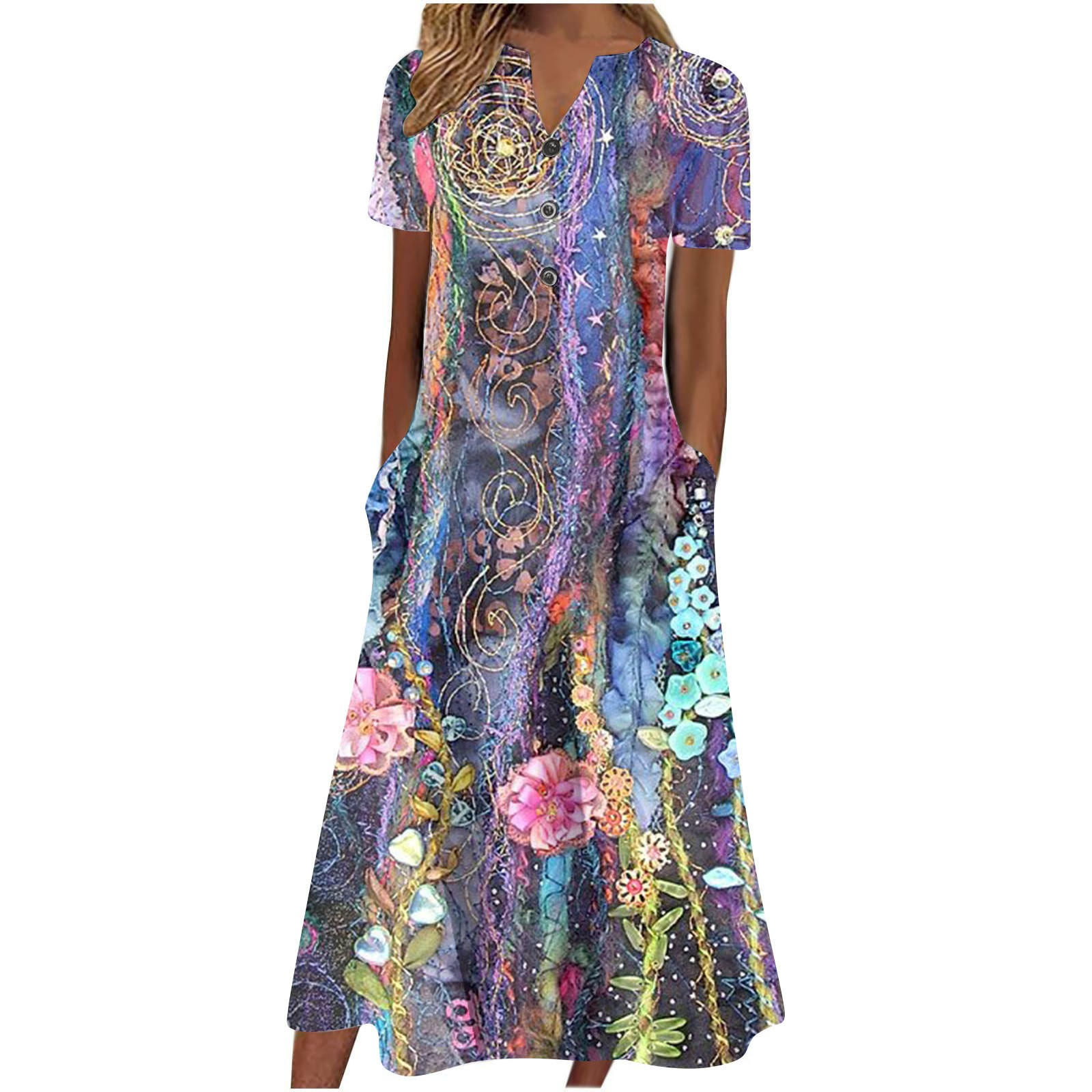 Light beige Carmine Juneberry women’s summer midi dress with casual style, featuring pockets and a breezy, comfortable fit.