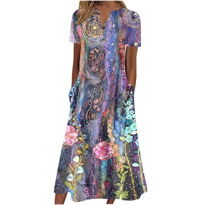 Light beige Carmine Juneberry women’s summer midi dress with casual style, featuring pockets and a breezy, comfortable fit.