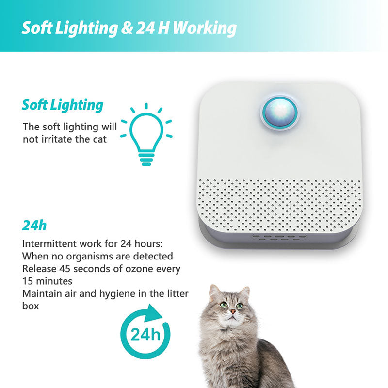 Teal Simba smart cat odor purifier designed for litter boxes, with a compact air cleaner for pet odor control.