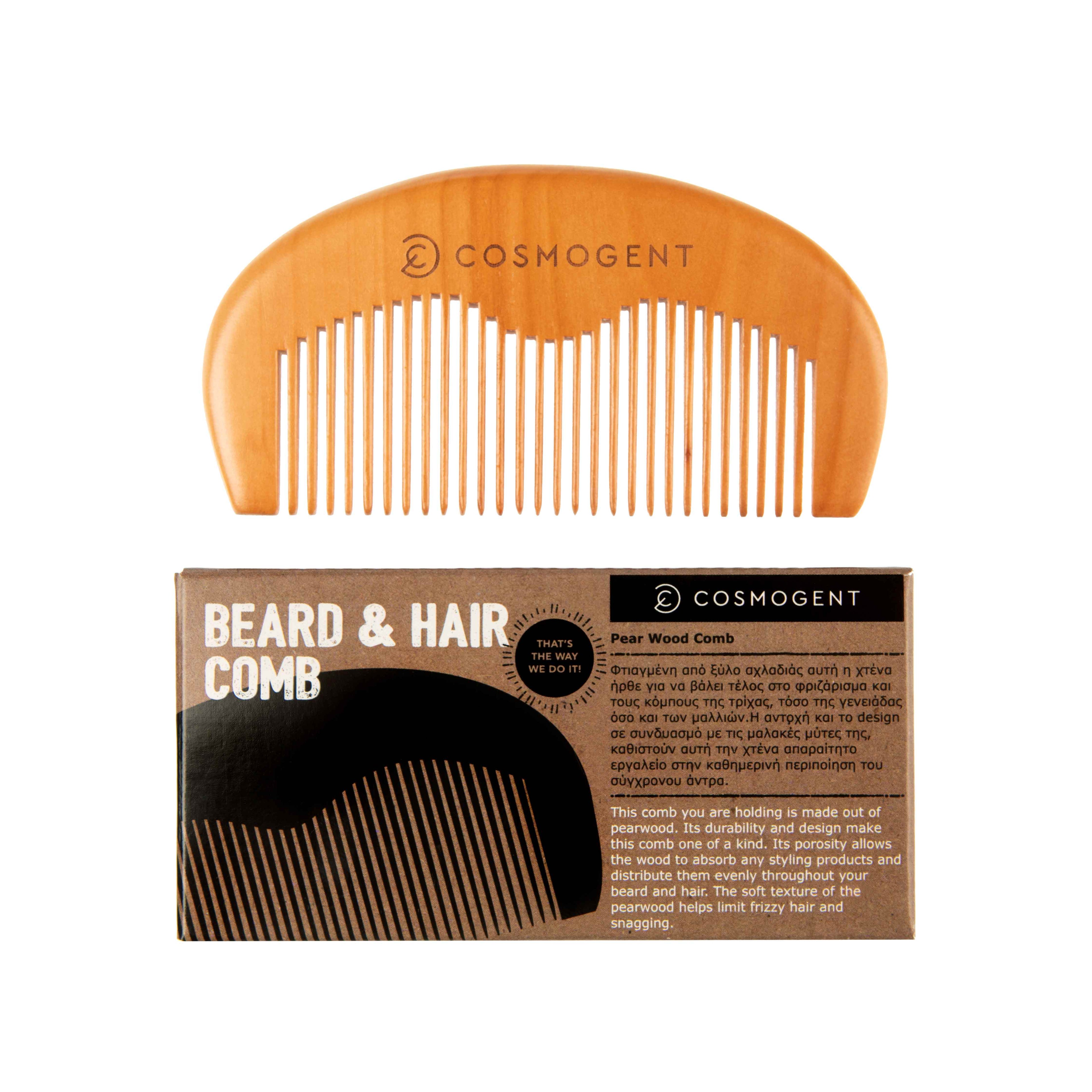 Taupe Perses Cosmogen Beard &amp; Hair Comb showing fine teeth and sleek design for grooming and styling facial hair and hair.
