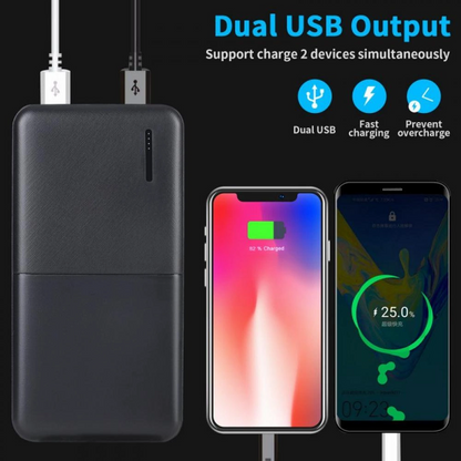 Lilac Milo fast charging power bank with dual USB outputs, portable tech accessory for quick device charging and on-the-go power.