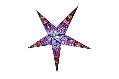 Handmade Sky Blue Simba Firework Violet XL paper star lantern with five points, ideal for decorative lighting displays.