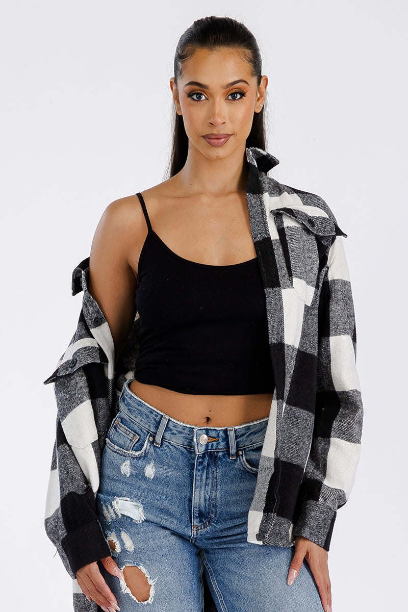Lime Milo boyfriend oversized soft flannel shacket in checkered pattern, casual jackets and coats for men.