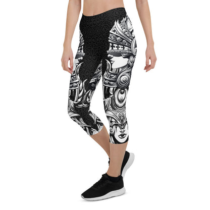 Maroon Sooty Valkyrie Capri Leggings for women, activewear with a fitted waistband and stylish design, suitable for workouts.