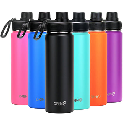 Black DRINCO® 22oz stainless steel sport water bottle by Orchid Lavender with a sleek, durable design for active hydration.