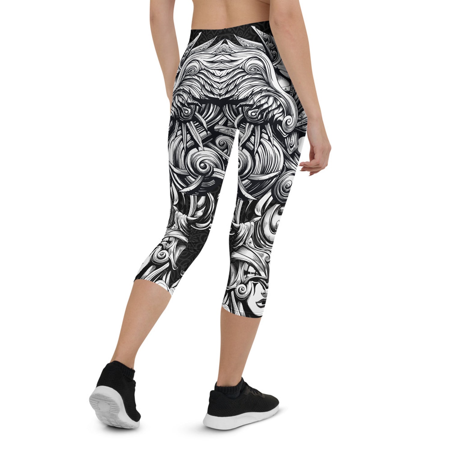 Maroon Sooty Valkyrie Capri Leggings for women in black activewear with a high waistband and sleek fit.