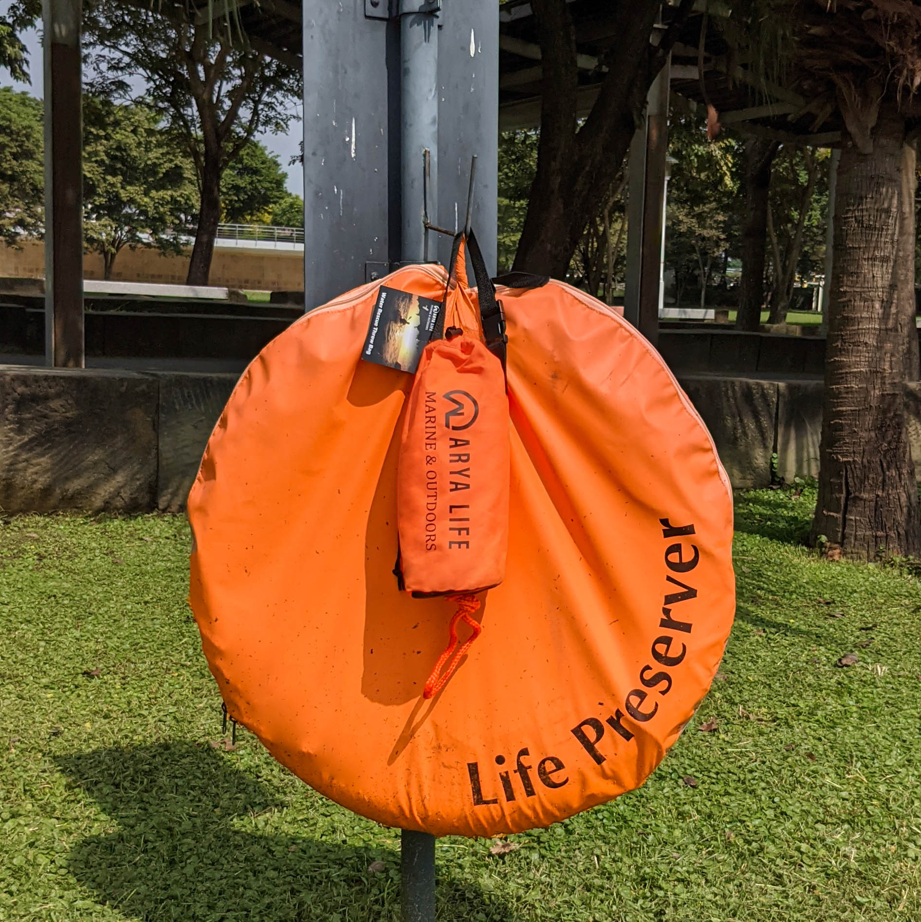 Peach Astraeus Arya Life rescue bag with 70ft marine rope for sports and outdoor safety and rescue activities.