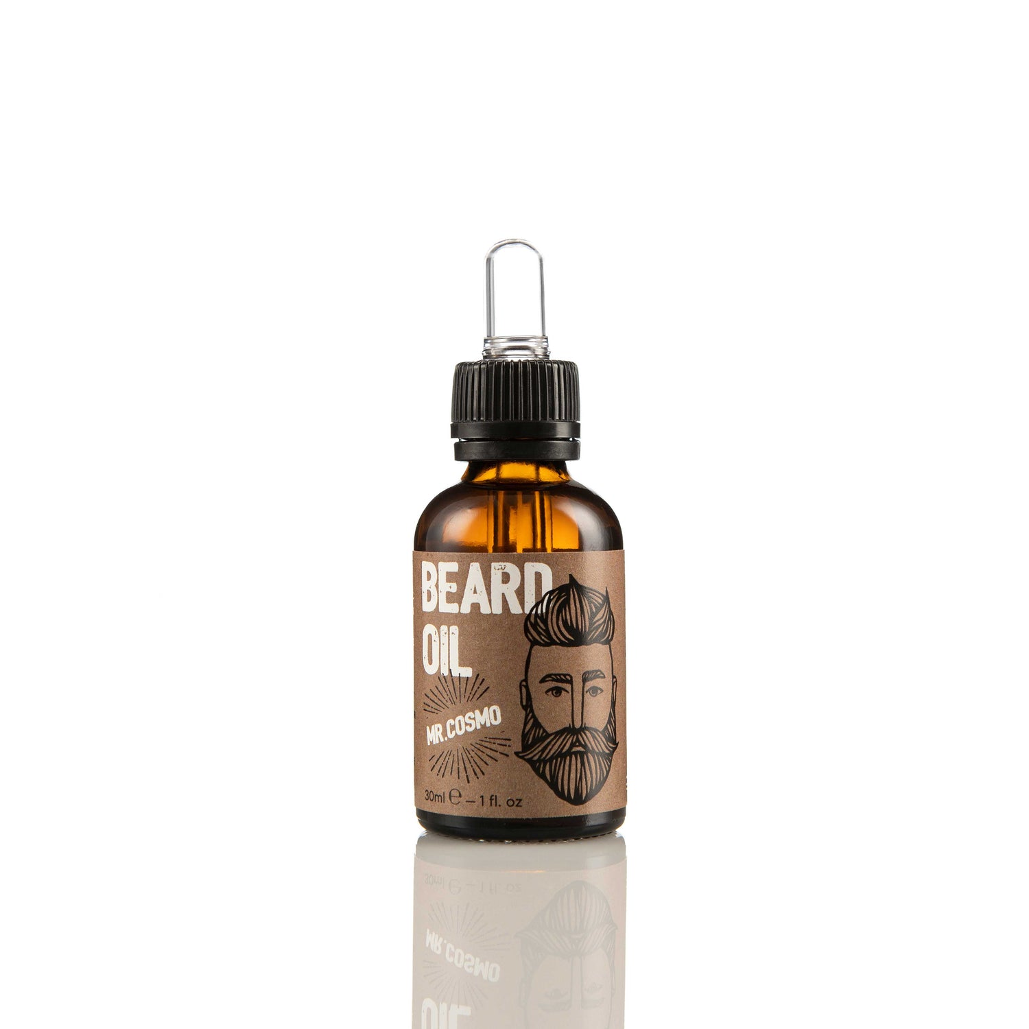 Taupe Perses Mr. Cosmo Beard Oil in a 30ml bottle, designed for beard hair care and grooming.