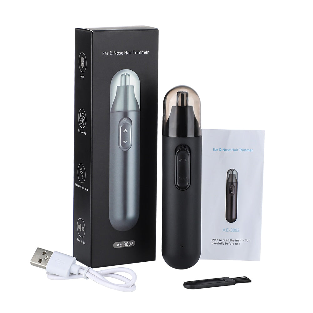 Maroon Asteria electric nose hair trimmer and shaver for unisex ear, nose, and neck grooming with clipper attachments.