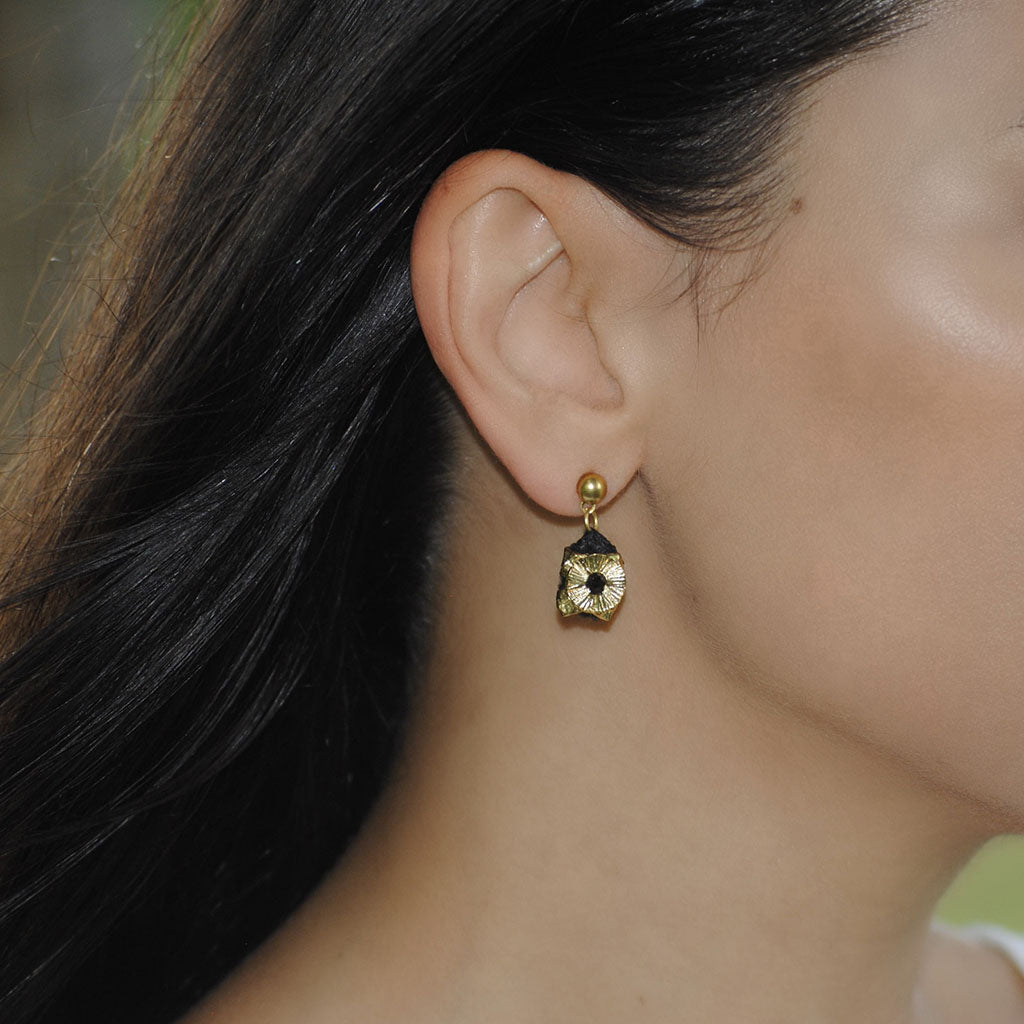 Ariel Keya Flower Earrings featuring delicate floral design in gold-tone metal with intricate petal details.