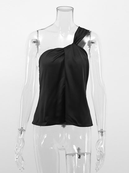 Mauve Ananke Fashionella one-shoulder sexy tank top in black, fitted style with a stylish asymmetrical design.