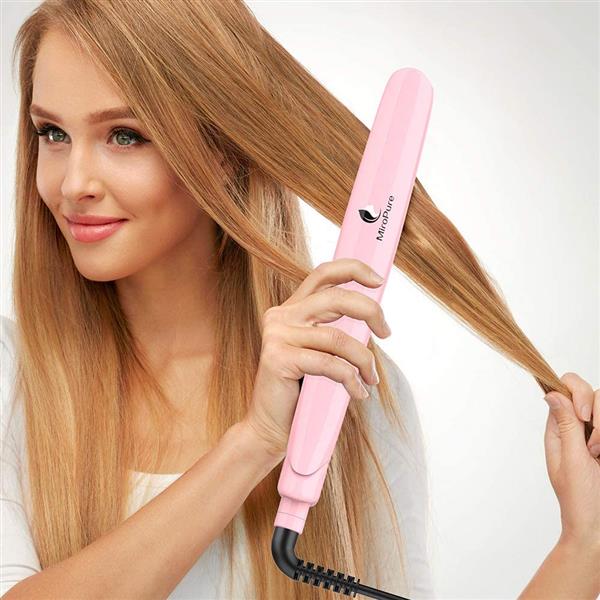 Teal Simba MiroPure 2-in-1 Infrared Ceramic Flat Iron Hair Straightener with sleek black and teal design on a white background.