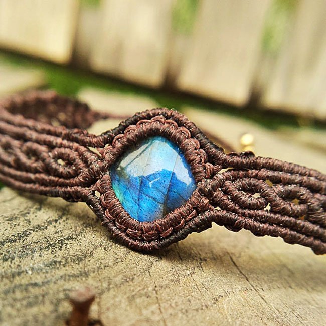 Braided Moonlight Labradorite bracelet by Fuchsia Molly featuring shimmering gray-blue labradorite stones on a braided cord