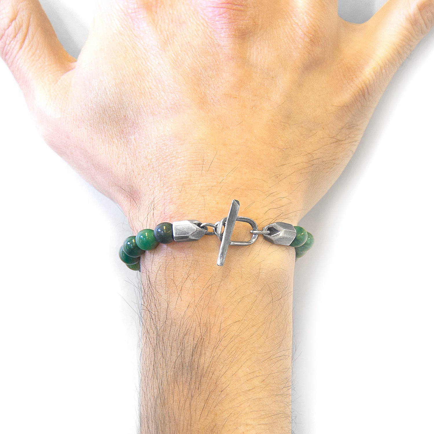 Green Jade Tinago Silver and Stone Beaded Bracelet featuring green jade beads, silver accents, and intricate stone details.