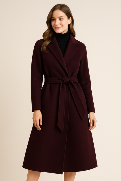 Korean wool coat for women by Carmine Juneberry, elegant autumn and winter jacket with a stylish, warm design.