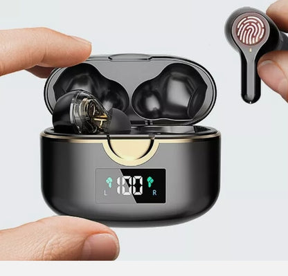 Yellow Pandora Ninja Dragon Power Bass Touch Bluetooth 5.0 T22PRO earbuds with in-ear design and touch controls for mobile and laptop use.