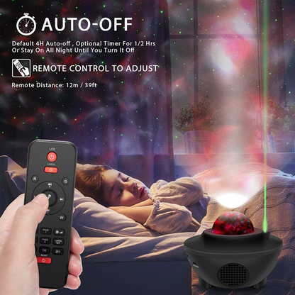 Colorful Starry Sky Galaxy Projector by Teal Simba with built-in Bluetooth speaker displaying vibrant starry sky patterns.
