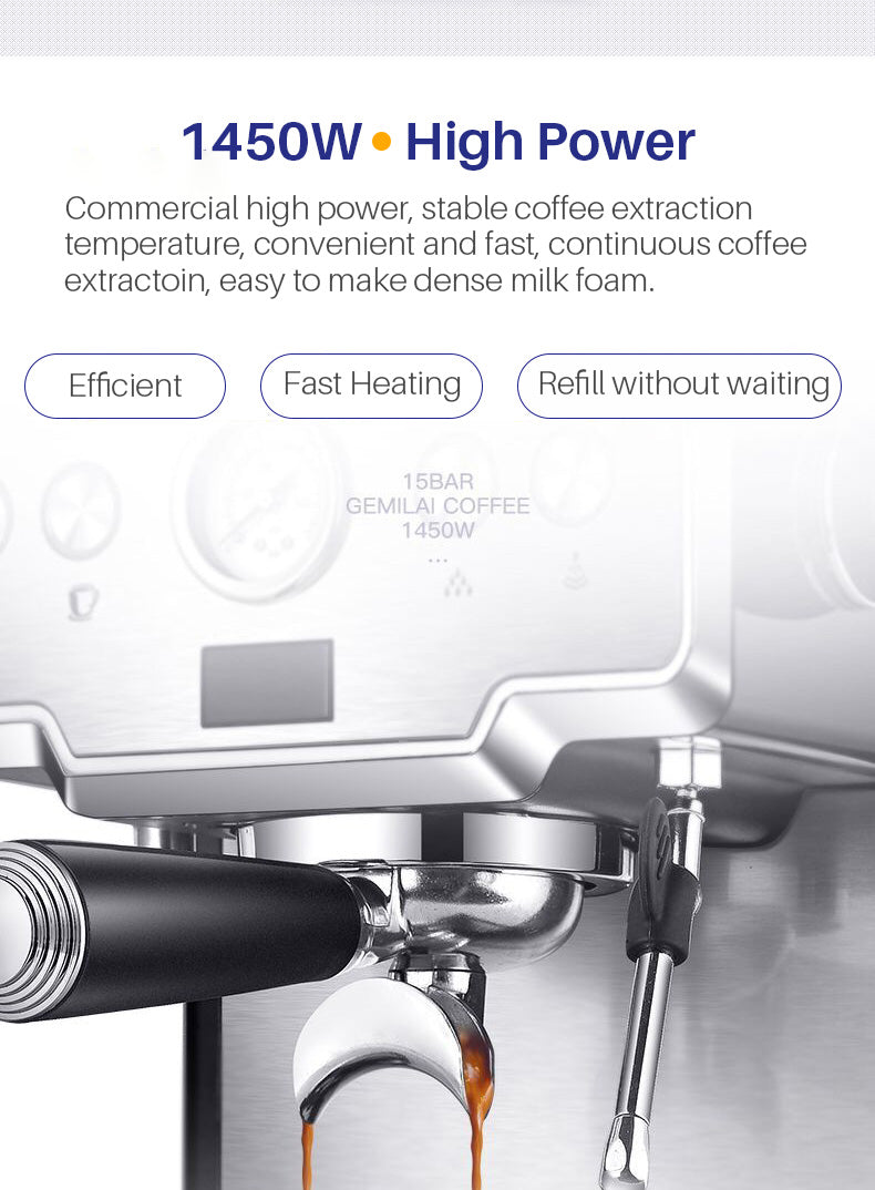 Stainless steel Teal Simba espresso coffee maker for home use, with a compact design and brewing handle visible.