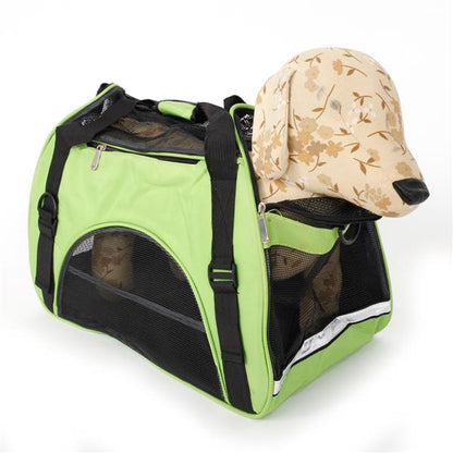 Teal Simba hollow-out portable waterproof pet handbag with breathable design, suitable for carrying small pets comfortably.