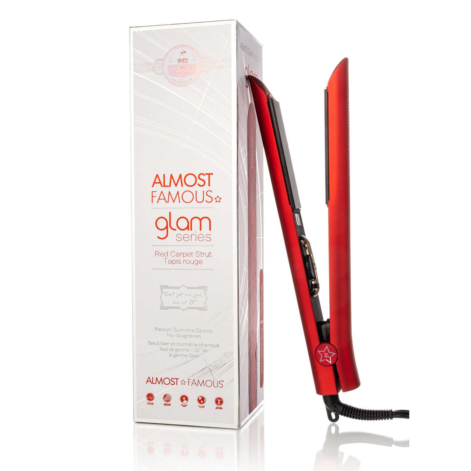 Sky Blue Thrace Almost Famous 1.25" Glam Series flat iron with luxe gem-infused plates for sleek, shiny hair styling.