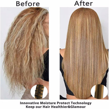 Teal Simba ionic ceramic hair straightener brush with hot comb design for smooth, straight hair styling.