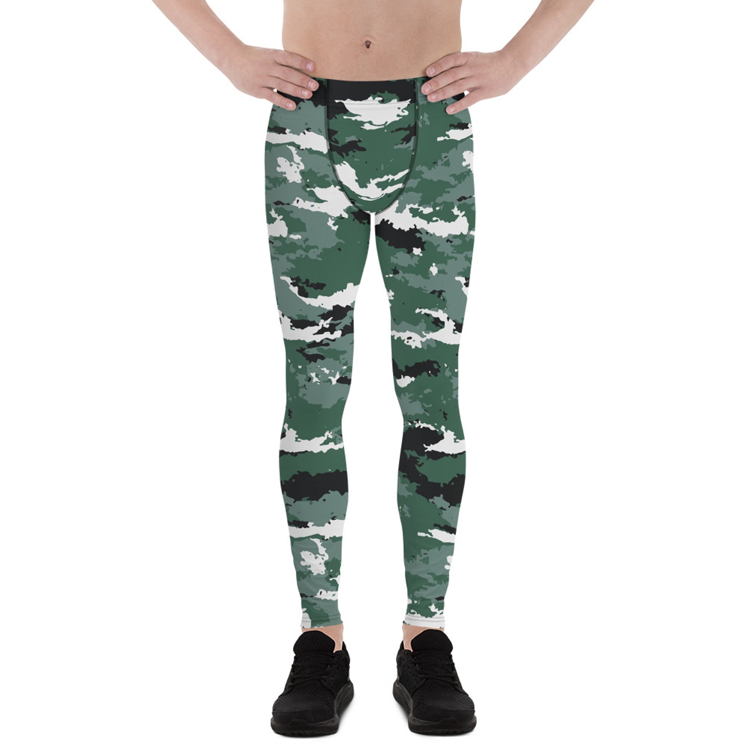 Maroon Sooty Earth Green Camo Men’s activewear leggings with camouflage pattern and comfortable fit.