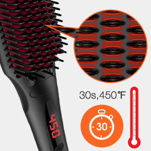 Lilac Milo Miropure enhanced hair straightener brush with anti-scald design, showing the sleek black hair styling tool on a white background.