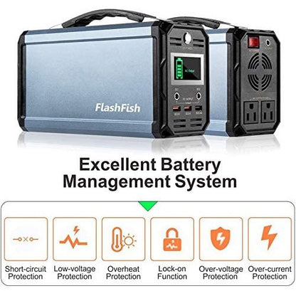 Teal Simba FlashFish 300W solar generator portable power station with digital display and multiple output ports.