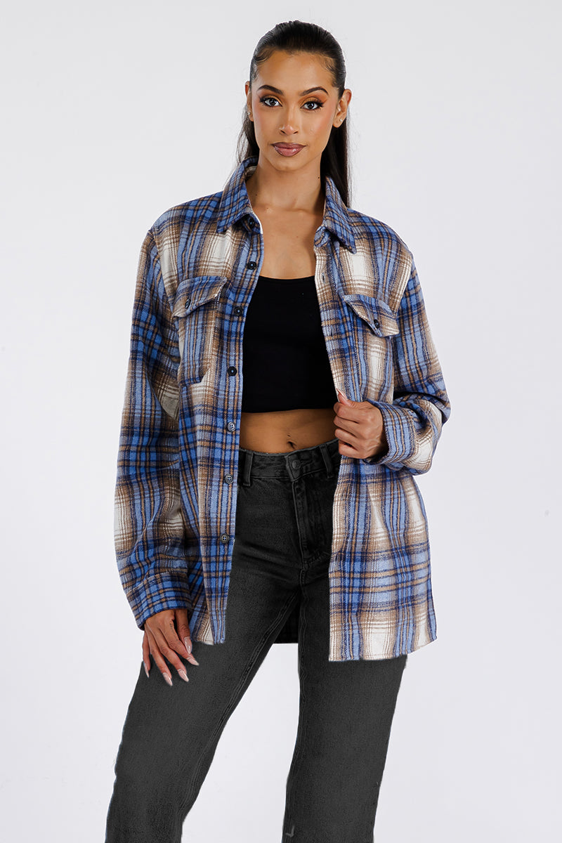 Lime Milo Boyfriend oversized soft flannel shacket in a cozy, relaxed fit with a plaid pattern, perfect for casual layering.
