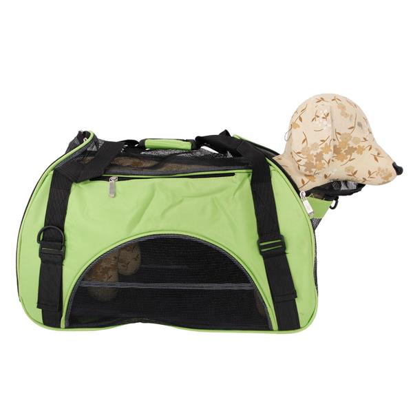 Teal Simba hollow-out portable breathable waterproof pet handbag showing mesh sides and compact design for small pets.