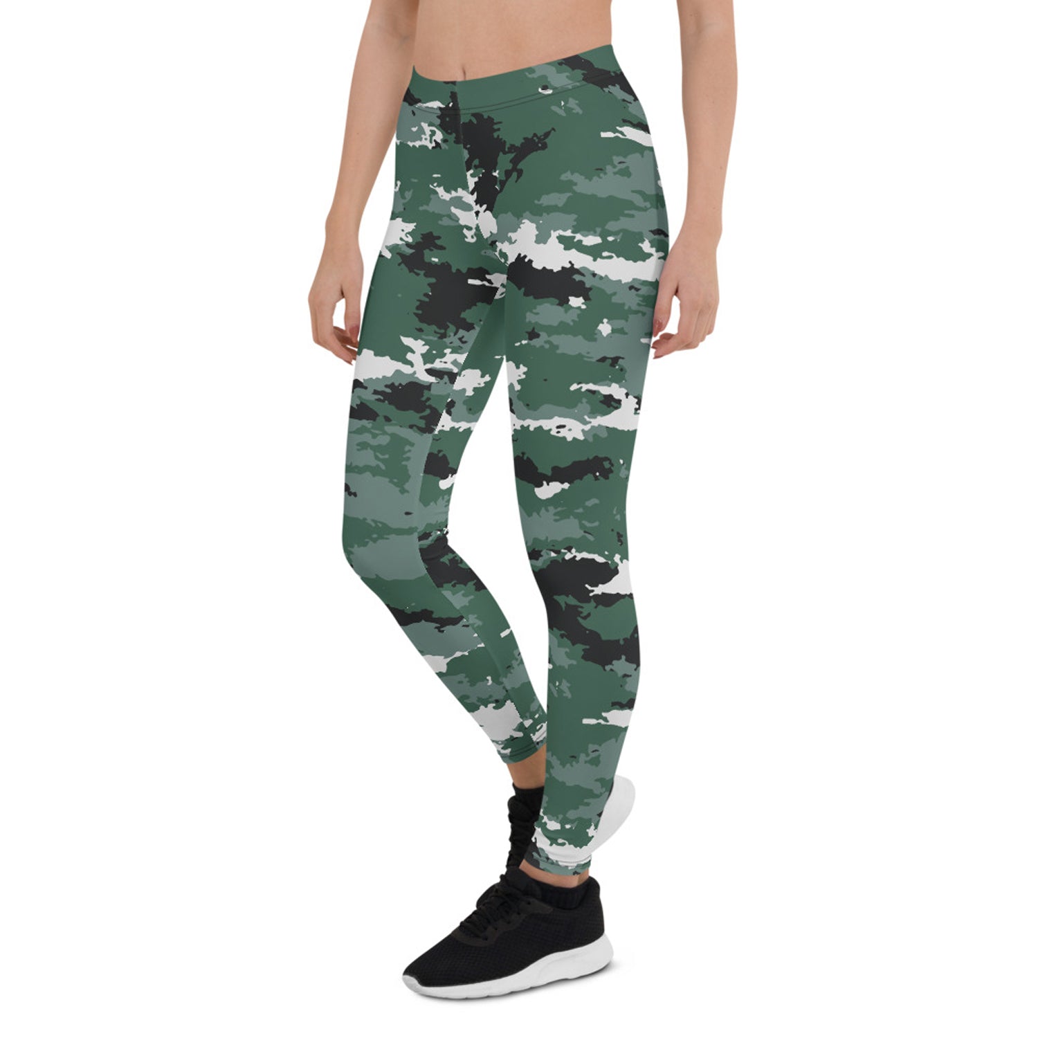 Maroon Sooty Earth Green Camo leggings for women, activewear with a bold camouflage pattern and comfortable fit.