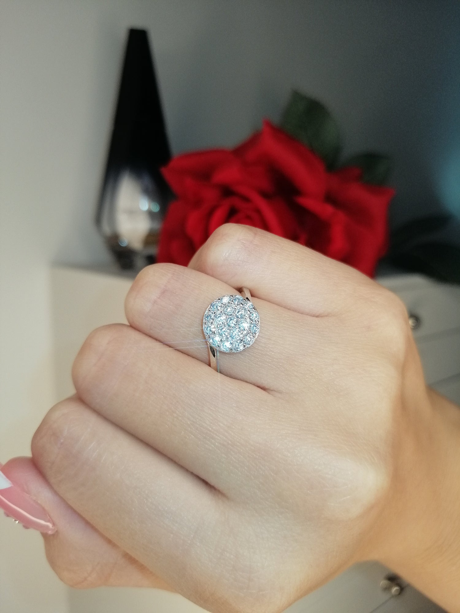925 silver statement ring with diamond button design by Ultramarine Birch, featuring a bold and elegant jewelry piece.