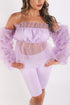 Puce Juniper sexy organza sleeve detailed top and matching shorts 2-piece set in lavender, stylish and lightweight for casual wear