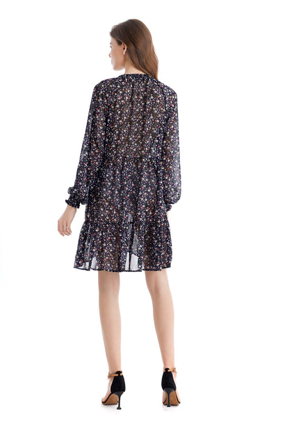 Light teal chiffon dress by Teal Simba featuring a loose waist fit and printed design, perfect for elegant, casual wear.
