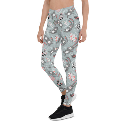 Maroon Sooty cute Easter Bunny leggings for women, vibrant activewear with bunny print, perfect for spring and casual wear