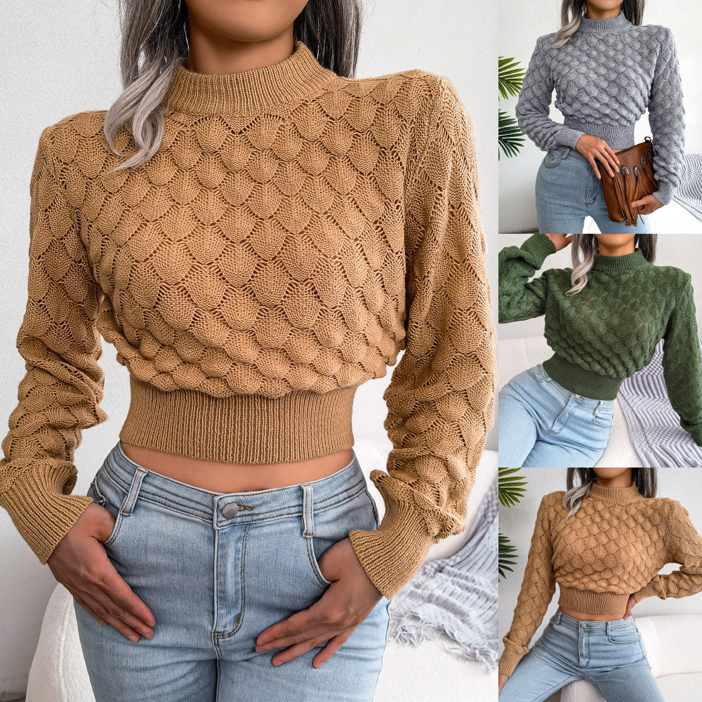 Mauve Ananke autumn winter 2022 fashion pullover shirt, stylish tops and blouses with cozy knit texture and autumnal color.