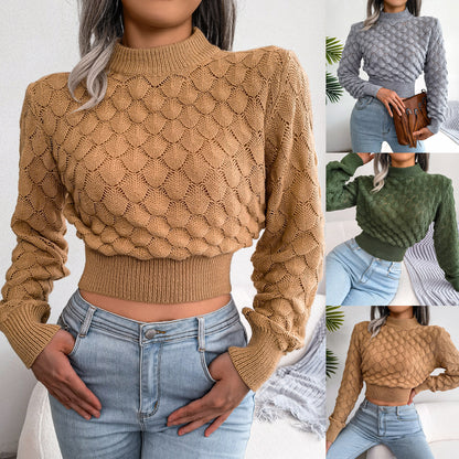 Mauve Ananke autumn winter 2022 fashion pullover shirt, stylish tops and blouses with cozy knit texture and autumnal color.