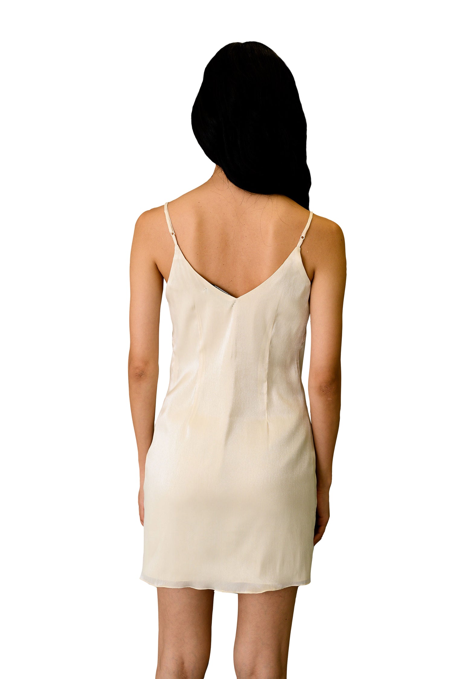 Gray Eos champagne formal camisole dress with elegant design, featuring a fitted bodice and flowing skirt, perfect for special occasions.