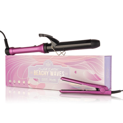 Sky Blue Thrace Beach Wave Babe haircare set with curling wand and mini to-go styling tools for beachy, tousled waves.