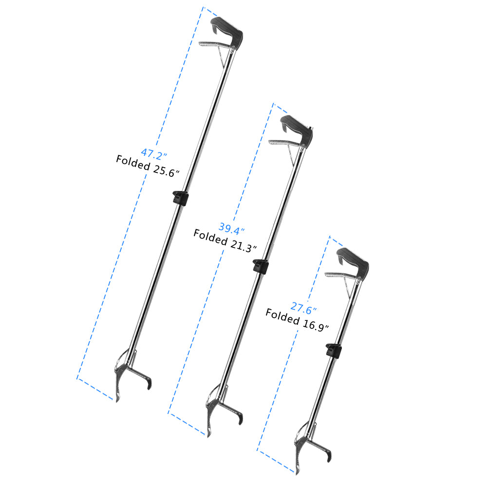 Foldable stainless steel snake clamp catcher with handle and adjustable grip, designed for safe snake catching by Lilac Milo.