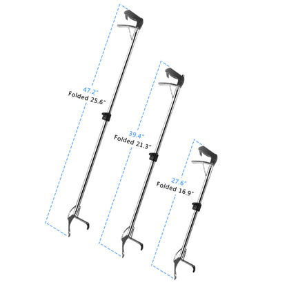 Foldable stainless steel snake clamp catcher with handle and adjustable grip, designed for safe snake catching by Lilac Milo.