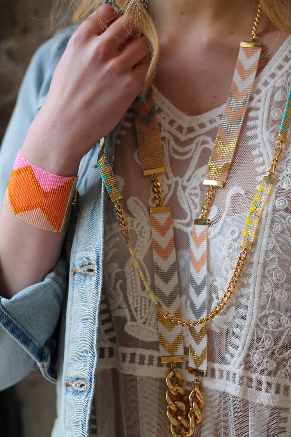 Yellow Athena Pamplemousse XL cuff bracelet with bold design, featuring a wide, textured yellow band on a neutral background.