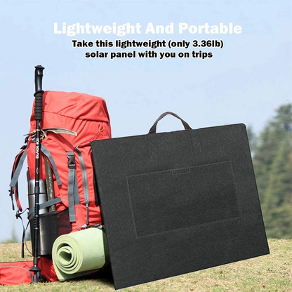 Foldable 50W 18V portable solar panel by Lilac Milo, ideal for outdoor adventures and camping, shown in a folded position.