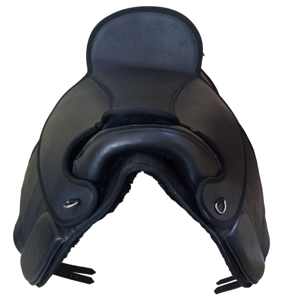 Mauve Aura treeless synthetic bareback horse saddle in 15-18 inch size, suitable for riding and outdoor equestrian activities.