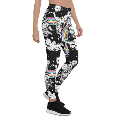 Maroon Sooty space-themed leggings for women with cosmic print, fitted stretchy leggings for casual and active wear.
