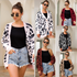 Carmine Juneberry leopard print long sleeve cardigan sweater, small size, showcasing the stylish pattern and cozy fit.