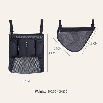 Maroon Chronos universal stroller organizer with multiple compartments and adjustable straps for parent and baby essentials.