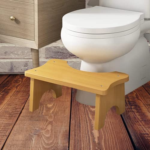 Wooden toilet stool step from Bronze Lavender, designed to help children reach the toilet comfortably in a home and garden setting.