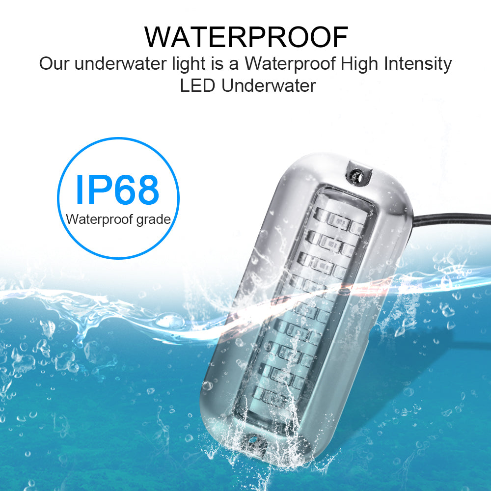 Teal Simba stainless steel LED underwater pontoon ship light for home and garden, showcasing sleek design and bright illumination.